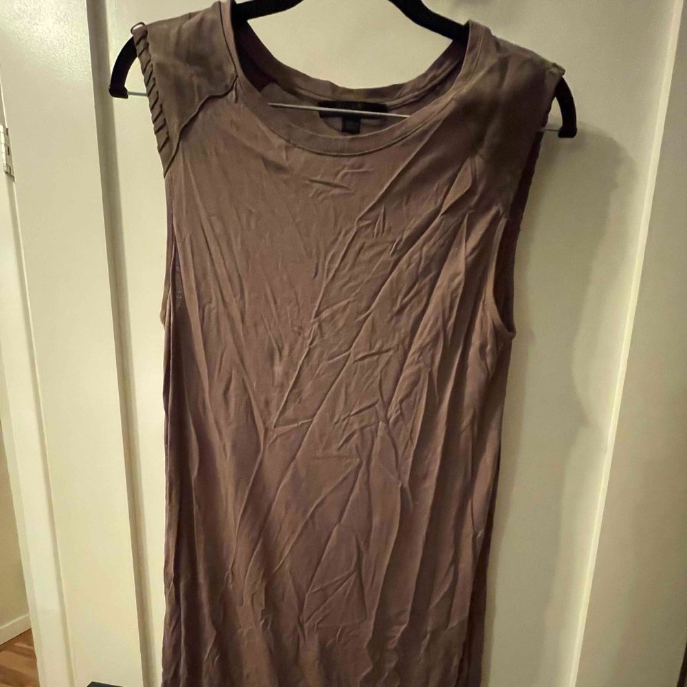Allsaints Taupe Sleeveless Dress with Suede Capped Whipstitch Shoulders Size M